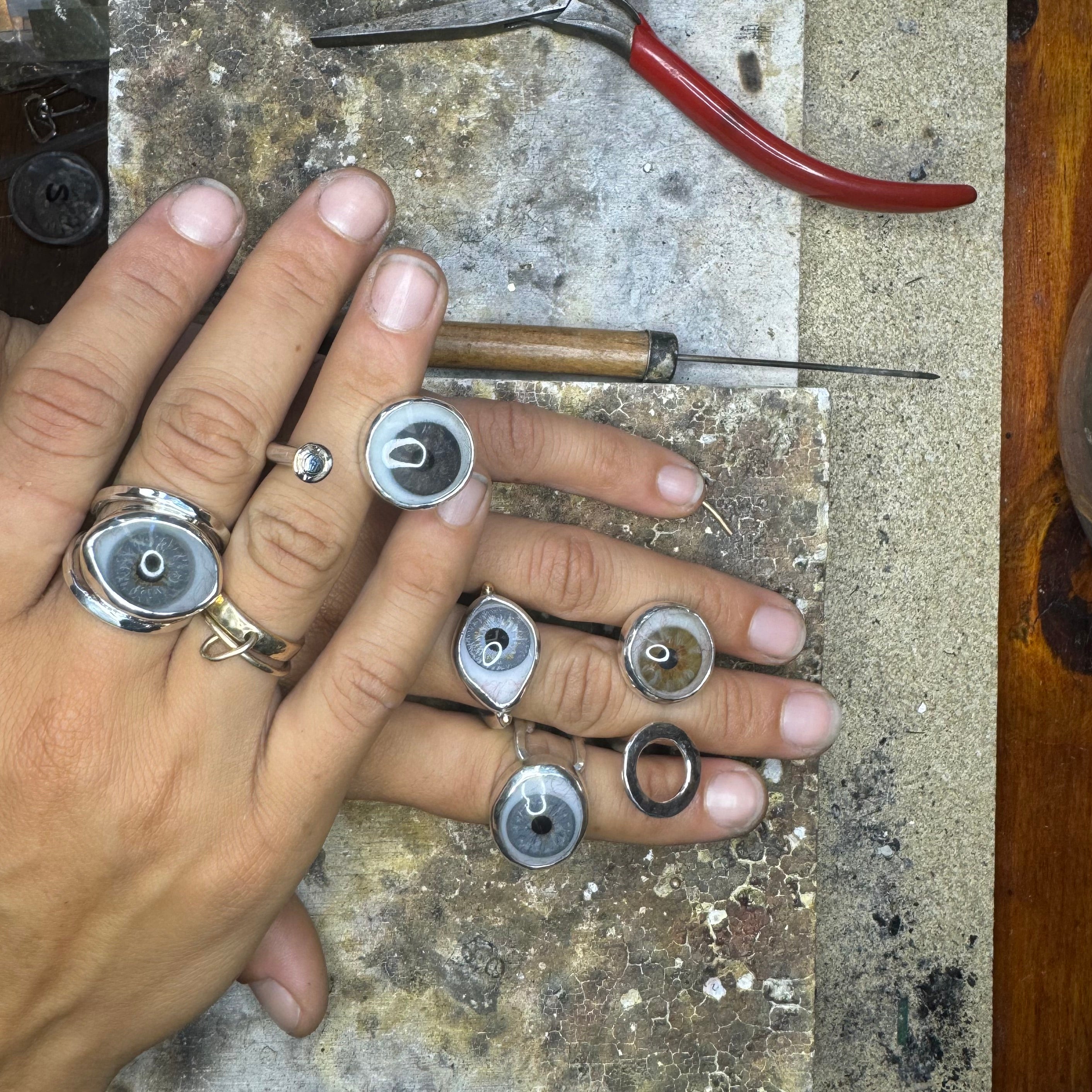 Prosthetic Eye Jewelry Collection featuring eye rings by Eyeba x Anaïs & Alaïa